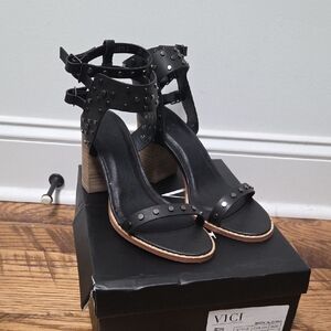 Vici Black Studded Block Heels